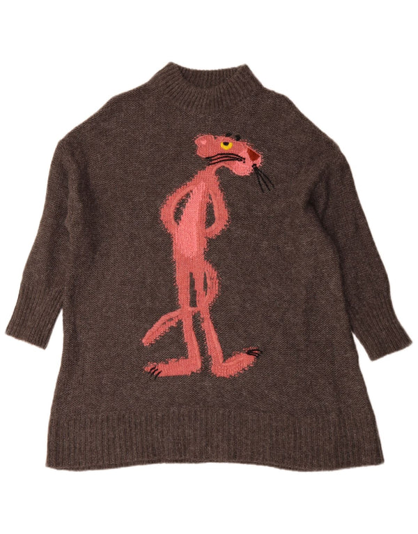 Zara Womens Graphic Oversized Turtle Neck Jumper Sweater UK 6 XS Grey