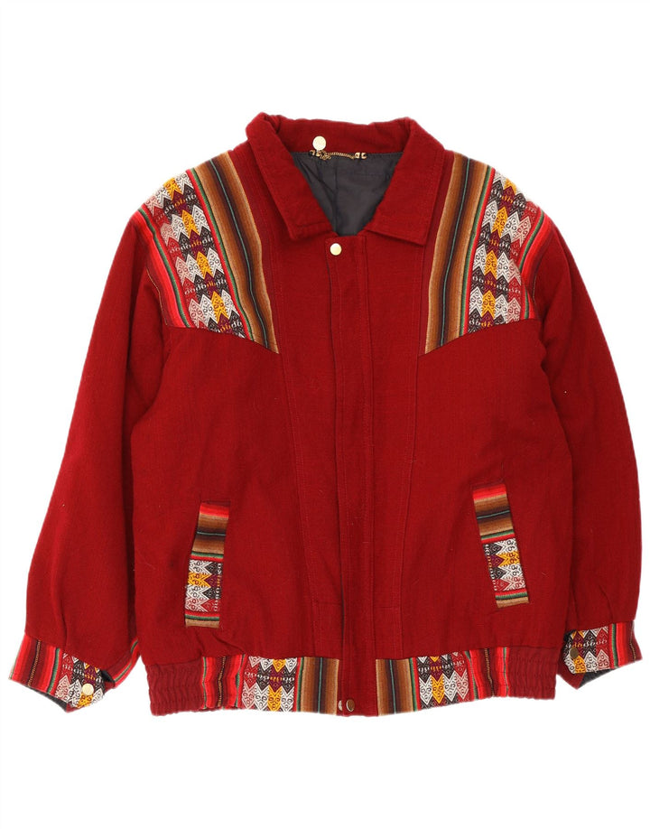 Vintage Mens Bomber Jacket UK 44 XL Burgundy Geometric