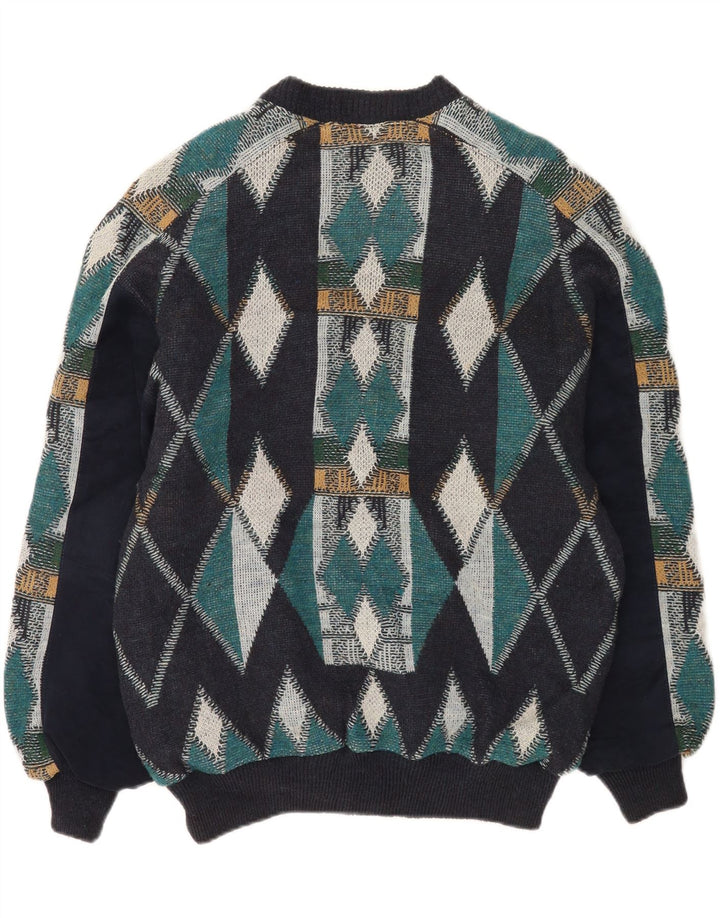 Luciano Chiari Mens Bomber Jacket UK 40 Large Navy Blue Argyle/Diamond