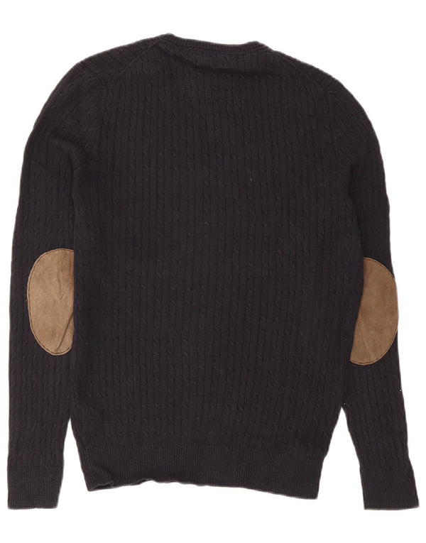 Massimo Dutti Mens V-Neck Jumper Sweater Medium Navy Blue Cotton