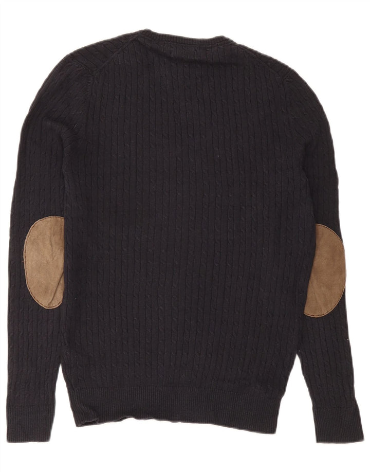 Massimo Dutti Mens V-Neck Jumper Sweater Medium Navy Blue Cotton