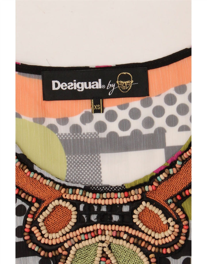 DESIGUAL Womens Graphic Blouse Top UK 6 XS Multicoloured Geometric