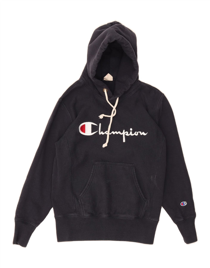 CHAMPION Womens Reverse Weave Graphic Hoodie Jumper UK 10 Small Navy Blue Vintage Champion and Second-Hand Champion from Messina Hembry 