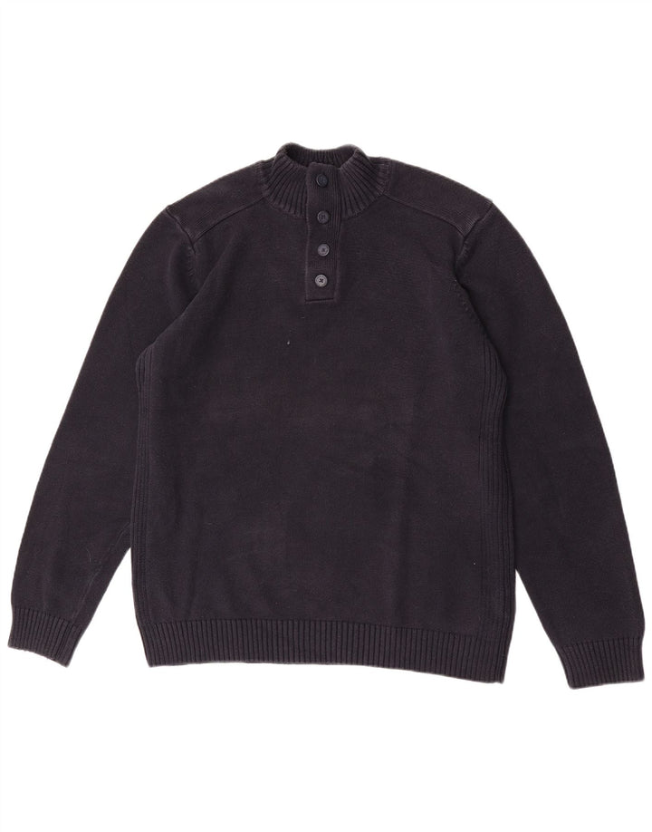 Marks & Spencer Mens Button Neck Jumper Sweater Large Navy Blue