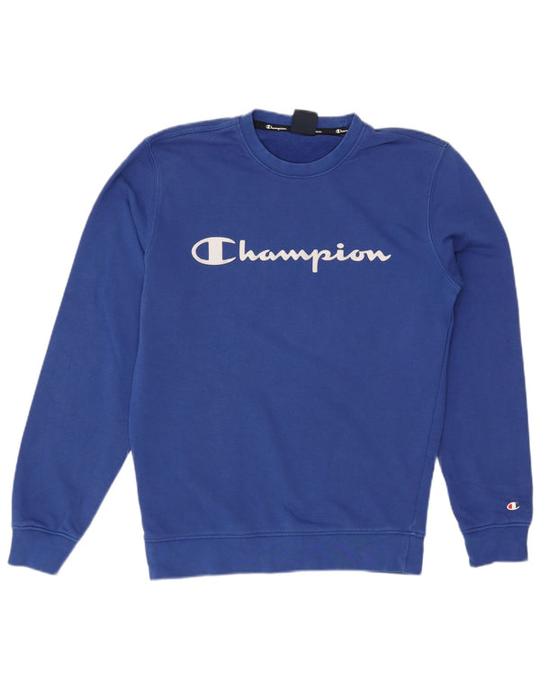 Champion Mens Graphic Sweatshirt Jumper Small Blue Cotton