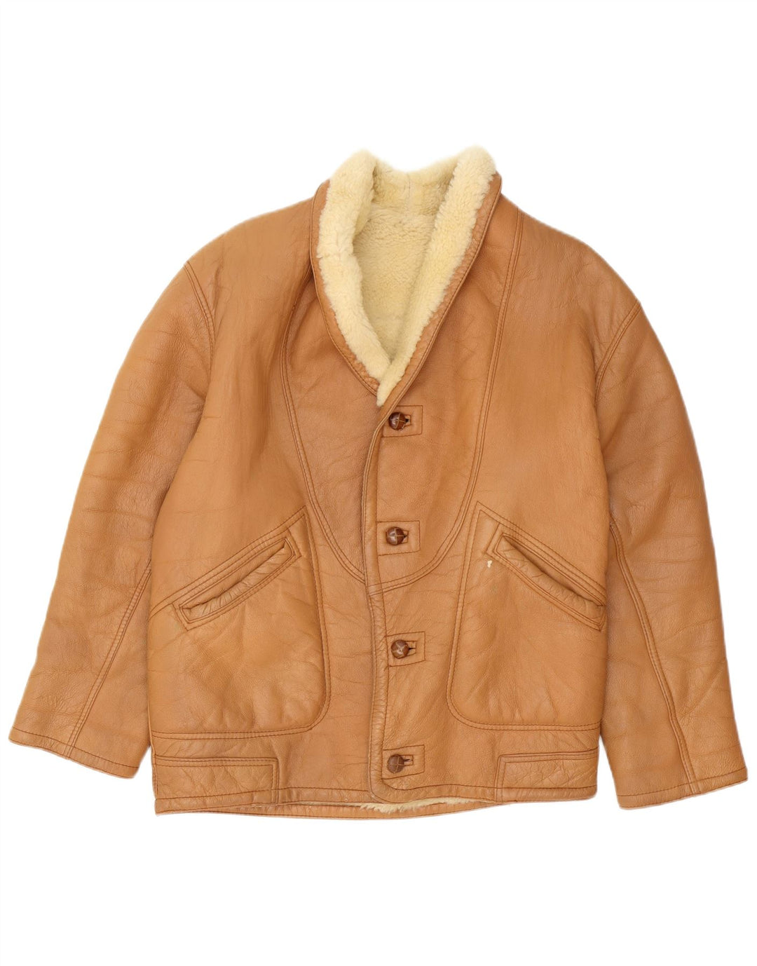 Vintage Mens Shearling Jacket UK 40 Large Brown