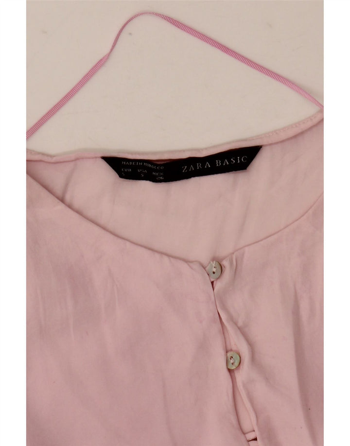 Zara Womens Oversized 3/4 Sleeve Blouse Top UK 6 XS Pink