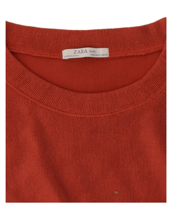Zara Womens Oversized Crop Long Sleeve Blouse Top UK 10 Small Orange