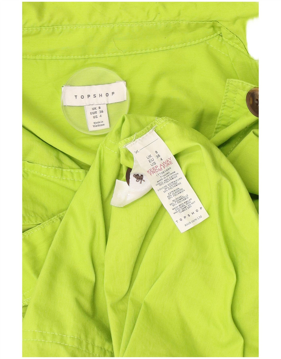 Topshop Womens Oversized Utility Jacket UK 8 Small Green Cotton