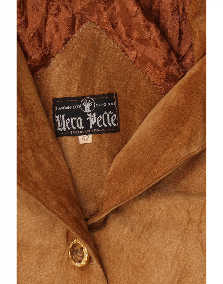 Vintage Womens Oversized Suede Overcoat IT 42 Medium Brown Animal Print