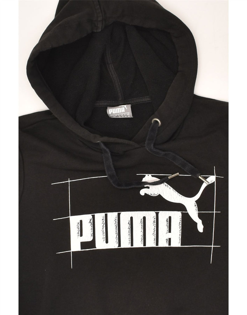 PUMA Womens Graphic Hoodie Jumper UK 10 Small Black Cotton | Vintage Puma | Thrift | Second-Hand Puma | Used Clothing | Messina Hembry 