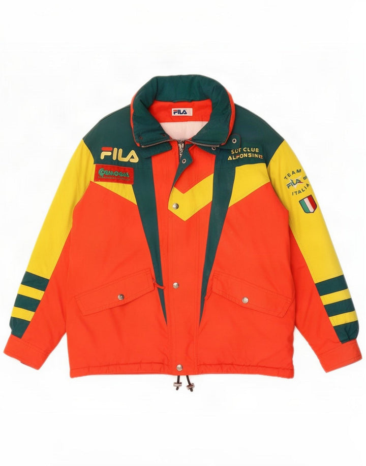 Fila Mens Graphic Ski Jacket IT 50 Large Orange Colourblock Polyester