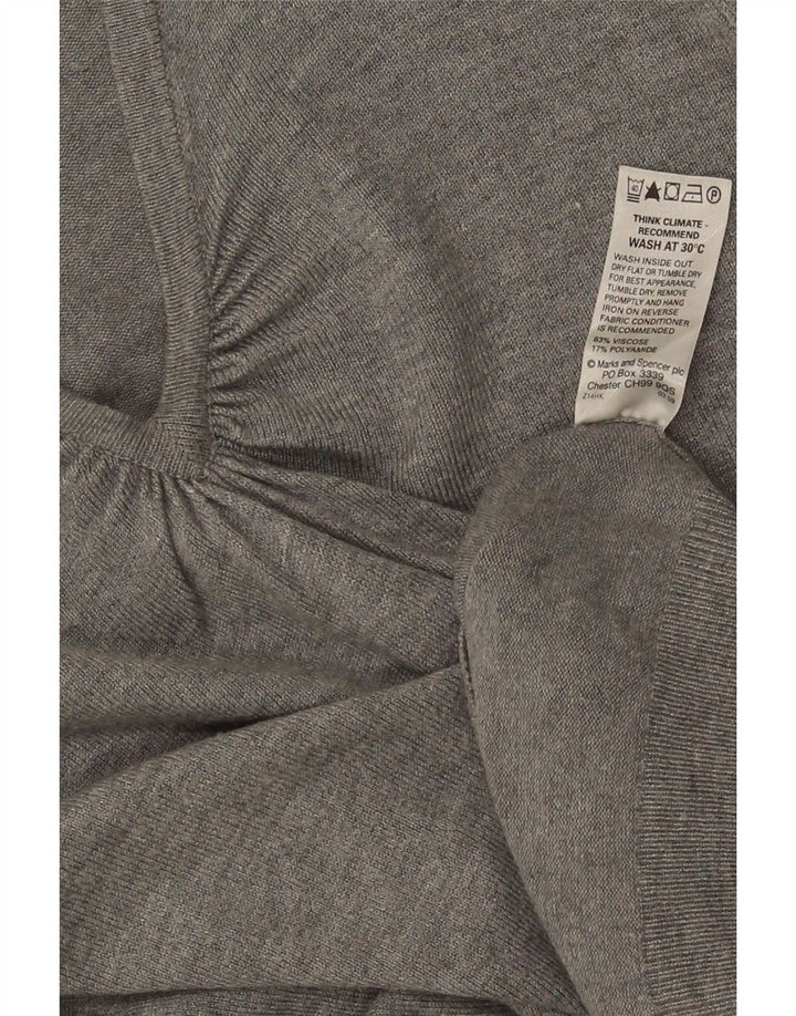 Marks & Spencer Womens 3/4 Sleeve V-Neck Jumper Sweater UK 14 Medium Grey