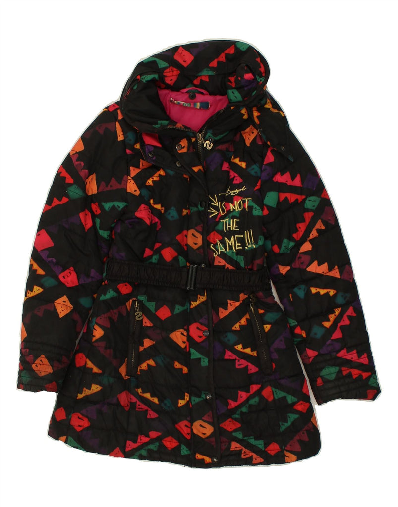 DESIGUAL Girls Hooded Graphic Padded Coat 9-10 Years Multicoloured Vintage Desigual and Second-Hand Desigual from Messina Hembry 