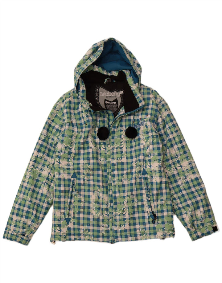 BILLABONG Womens Hooded Windbreaker Jacket UK 14 Large Green Check
