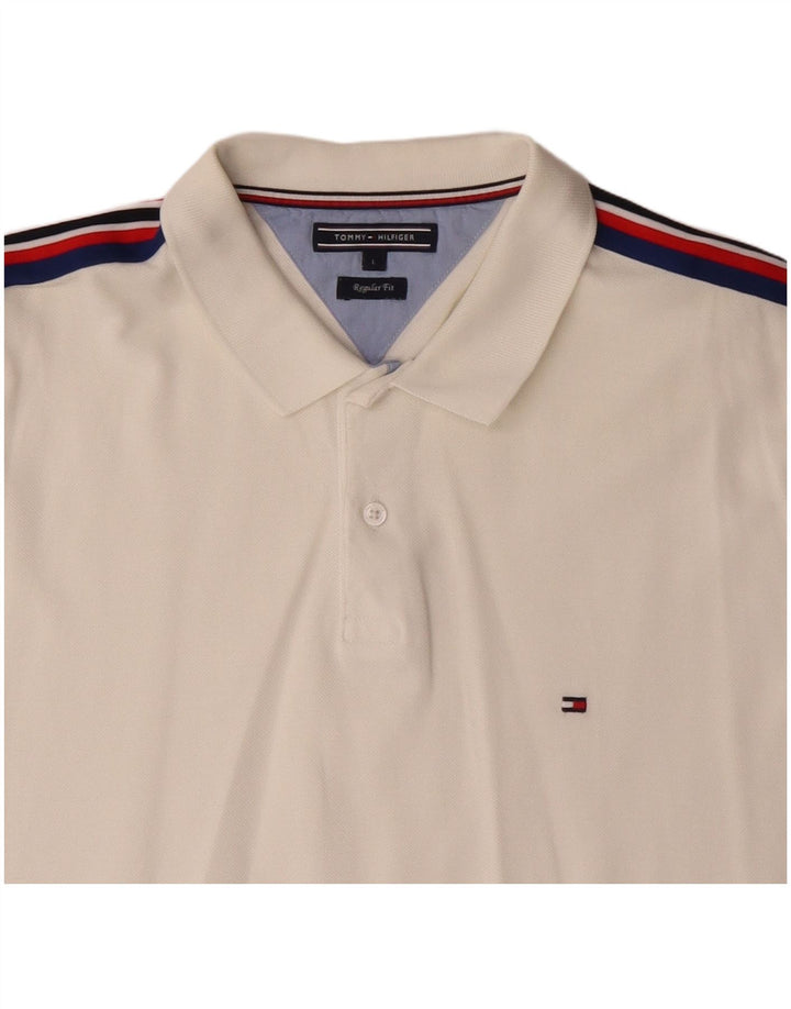 TOMMY HILFIGER Mens Regular Fit Polo Shirt Large Off White Colourblock