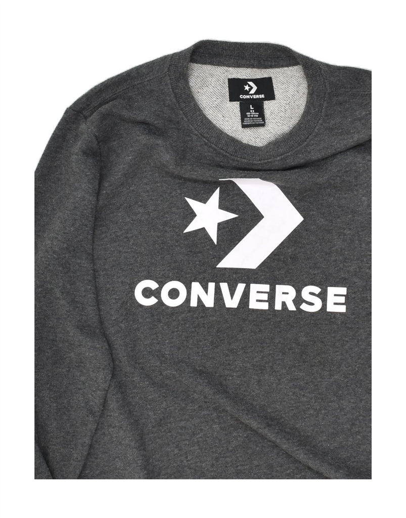 CONVERSE Boys Graphic Sweatshirt Jumper 12-13 Years Large  Grey Cotton | Vintage Converse | Thrift | Second-Hand Converse | Used Clothing | Messina Hembry 