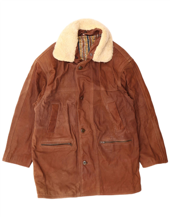 VINTAGE Mens Leather Coat IT 50 Large Brown