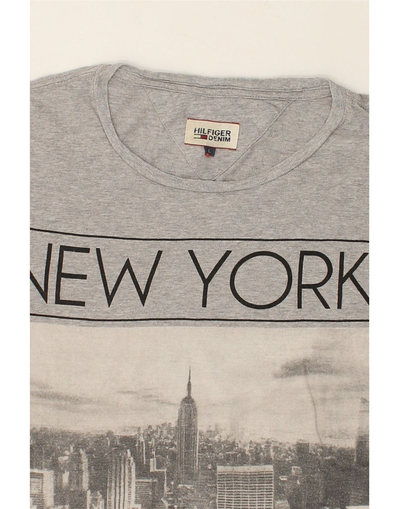 TOMMY HILFIGER Mens New York Graphic T-Shirt Top Large Grey Cotton | Vintage Tommy Hilfiger | Thrift | Second-Hand Tommy Hilfiger | Used Clothing | Messina Hembry 