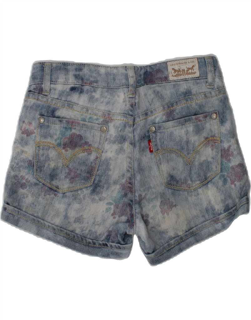 LEVI'S Girls Graphic Denim Shorts 9-10 Years W24  Blue Floral Ramie | Vintage Levi's | Thrift | Second-Hand Levi's | Used Clothing | Messina Hembry 