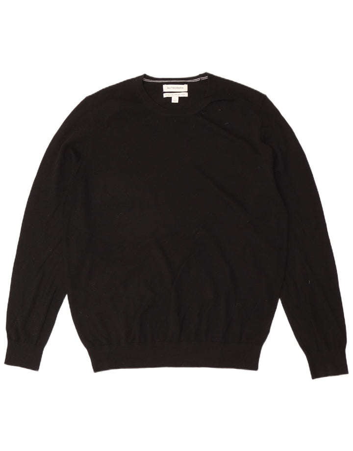 Autograph  Mens Crew Neck Jumper Sweater Large Black Merino Wool