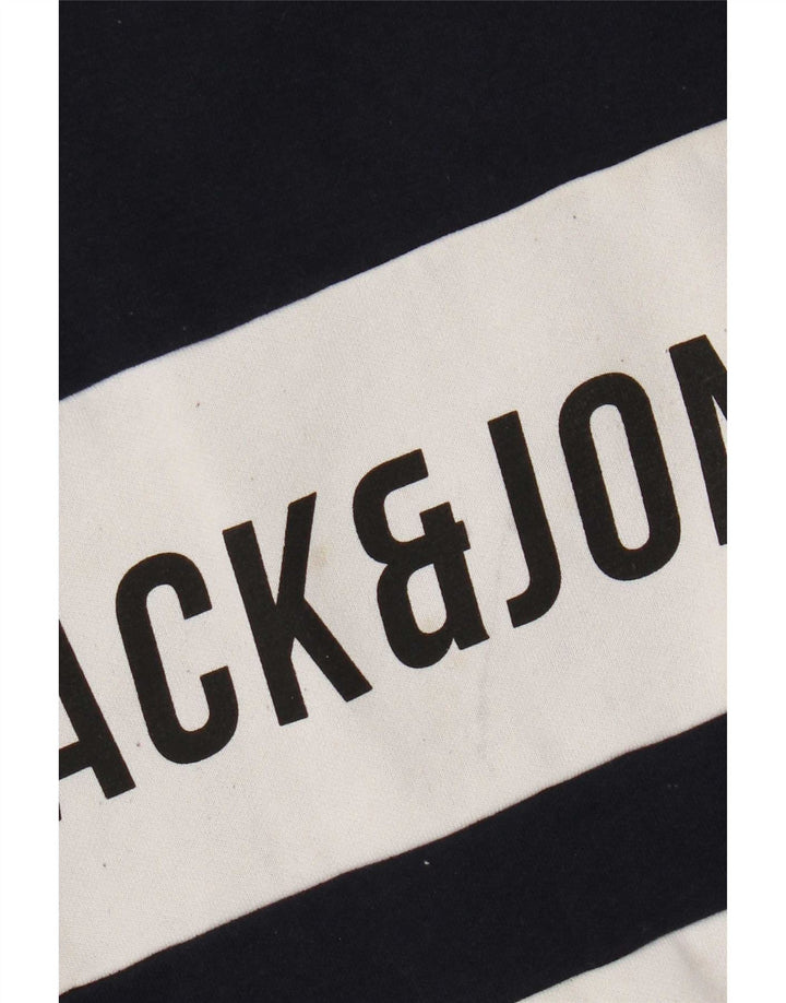 Jack & Jones Mens Graphic Sweatshirt Jumper Large Navy Blue Colourblock