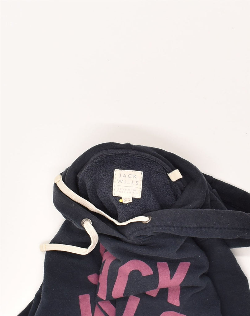 JACK WILLS Womens Graphic Hoodie Jumper UK 8 Small Navy Blue Cotton | Vintage Jack Wills | Thrift | Second-Hand Jack Wills | Used Clothing | Messina Hembry 