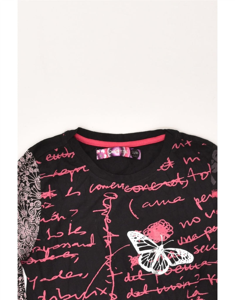 DESIGUAL Girls Graphic Top Long Sleeve 13-14 Years Black Cotton | Vintage Desigual | Thrift | Second-Hand Desigual | Used Clothing | Messina Hembry 