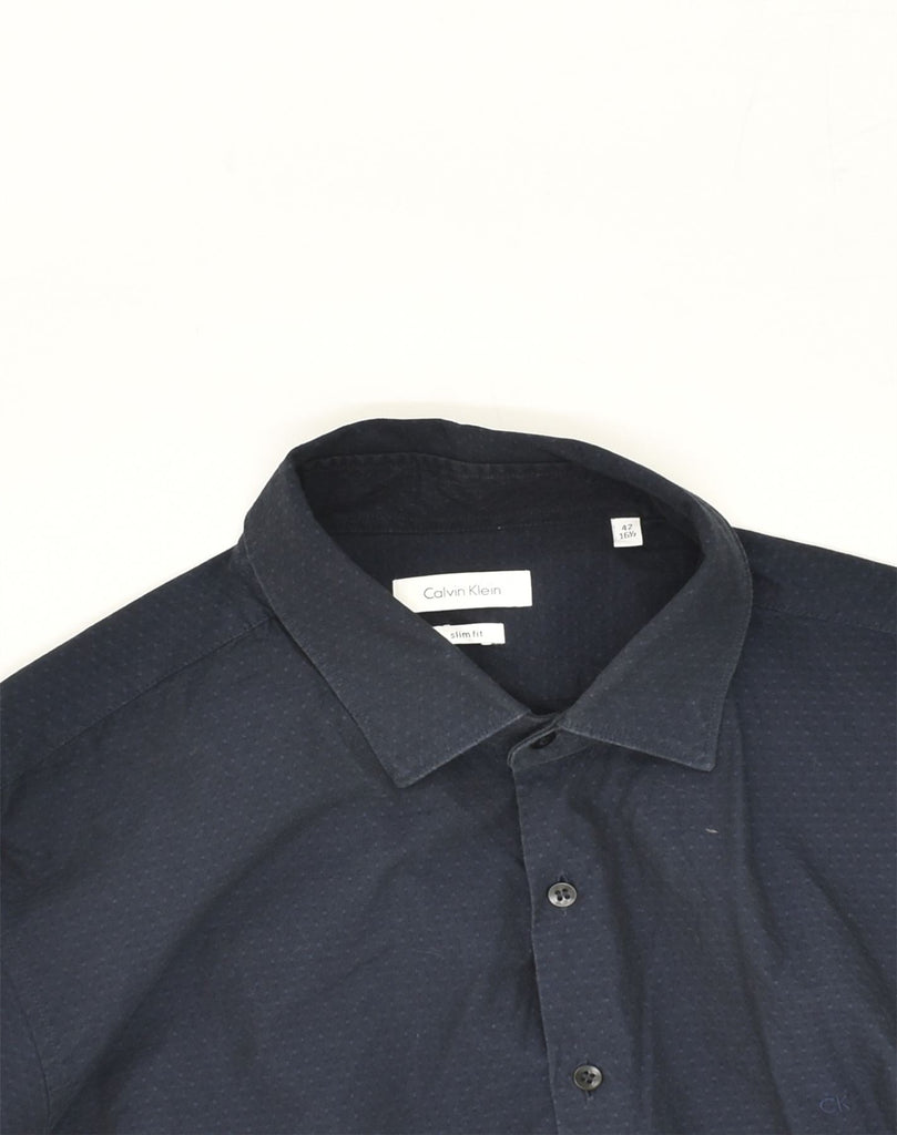 CALVIN KLEIN Mens Slim Fit Shirt Size  42 16 1/2 Large Navy Blue Polka Dot | Vintage Calvin Klein | Thrift | Second-Hand Calvin Klein | Used Clothing | Messina Hembry 