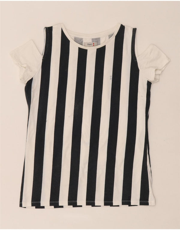 Slam Womens T-Shirt Top UK 10 Small White Striped Cotton