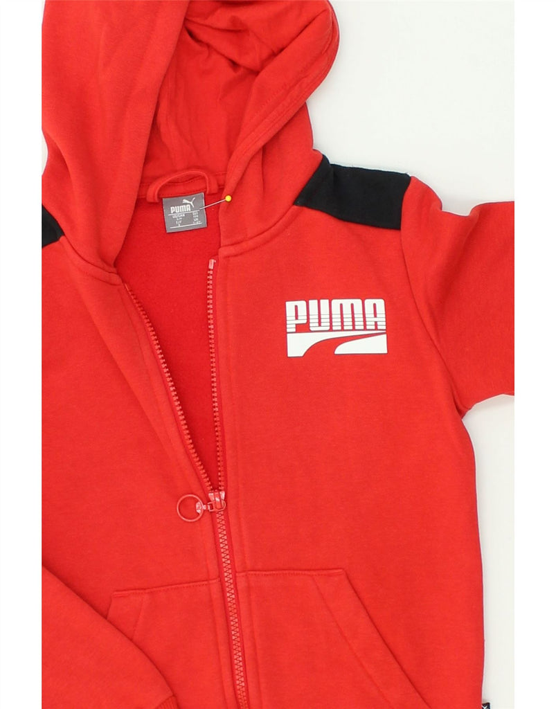 PUMA Boys Graphic Zip Hoodie Sweater 7-8 Years Red Colourblock Cotton | Vintage Puma | Thrift | Second-Hand Puma | Used Clothing | Messina Hembry 