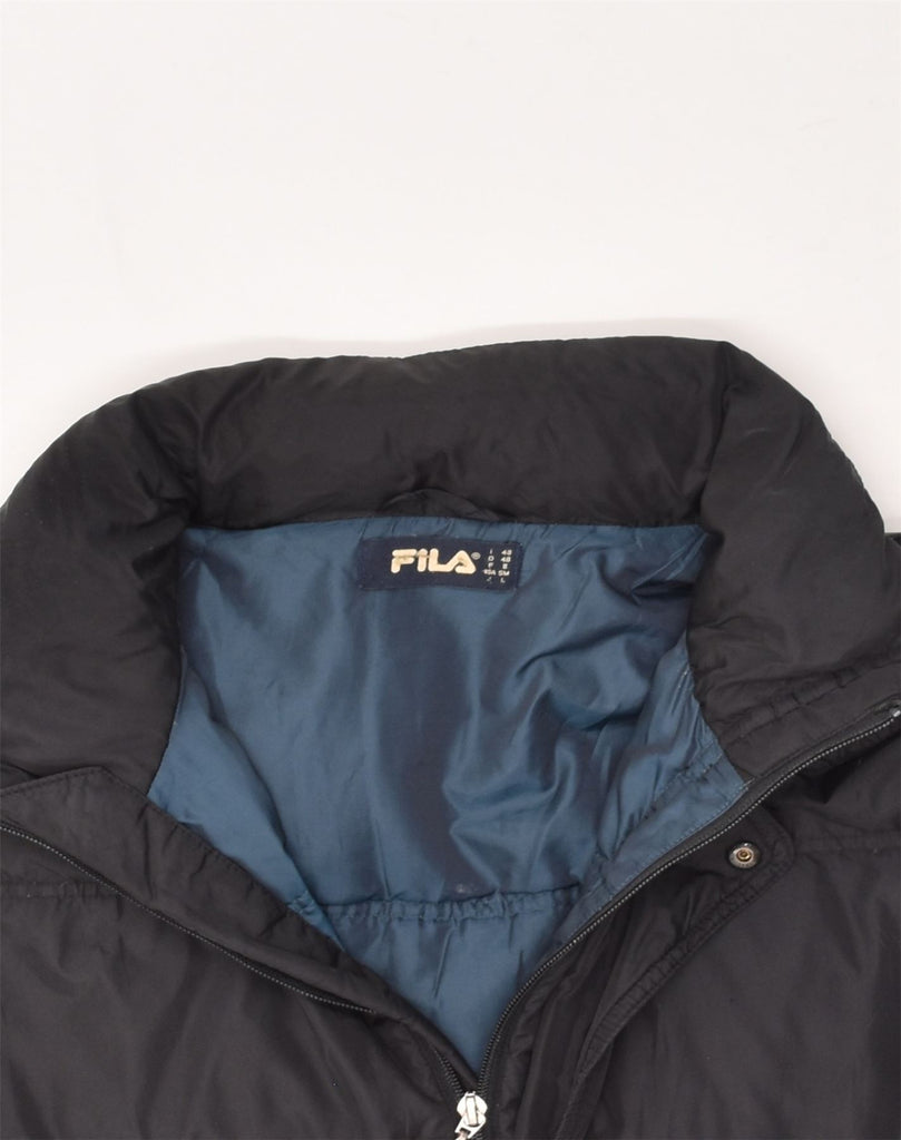 FILA Mens Hooded Padded Jacket IT 48 Medium Black Polyamide | Vintage Fila | Thrift | Second-Hand Fila | Used Clothing | Messina Hembry 