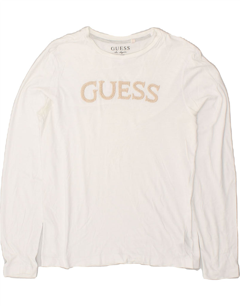 GUESS Mens Graphic Top Long Sleeve Small White Cotton | Vintage Guess | Thrift | Second-Hand Guess | Used Clothing | Messina Hembry 