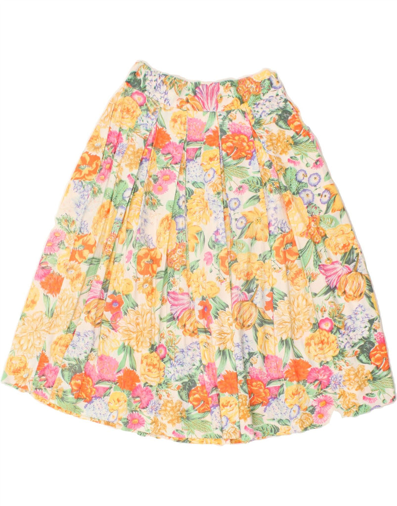 VINTAGE Womens Pleated Skirt UK 12 Medium W28 Multicoloured Floral Cotton | Vintage Vintage | Thrift | Second-Hand Vintage | Used Clothing | Messina Hembry 