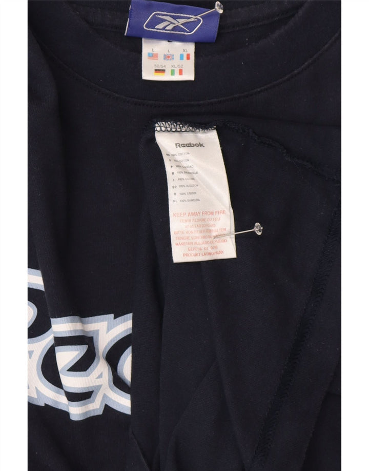 Reebok Mens Graphic T-Shirt Top Large Navy Blue Cotton