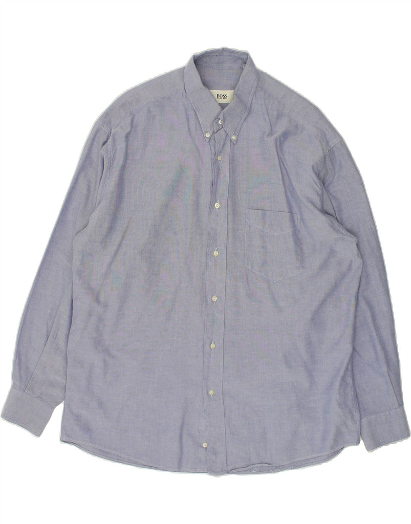 HUGO BOSS Mens Shirt Size 17 43 XL Blue Cotton | Vintage Hugo Boss | Thrift | Second-Hand Hugo Boss | Used Clothing | Messina Hembry 