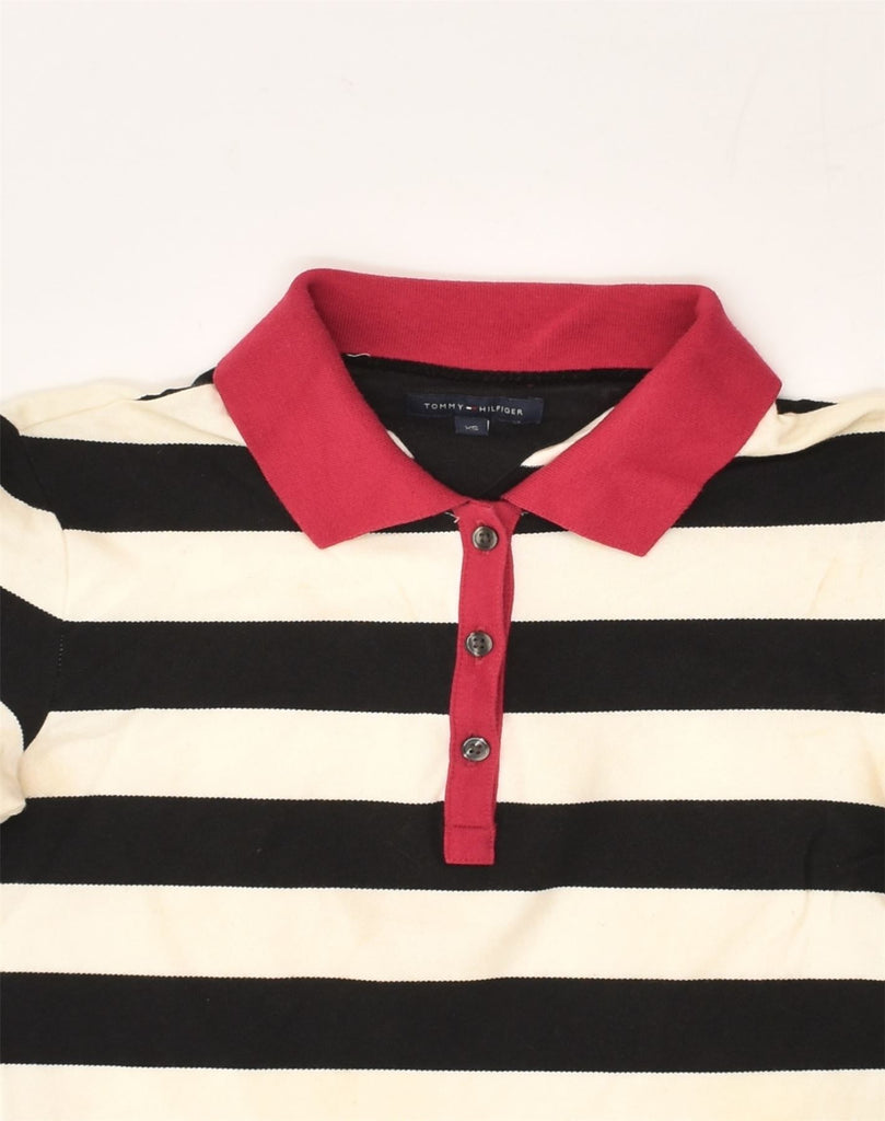 TOMMY HILFIGER Womens 3/4 Sleeve Polo Shirt UK 6 XS Multicoloured Striped | Vintage Tommy Hilfiger | Thrift | Second-Hand Tommy Hilfiger | Used Clothing | Messina Hembry 