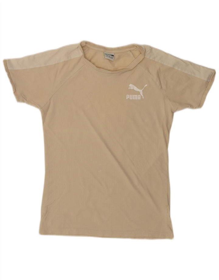 Puma Mens T-Shirt Top Small Beige Colourblock