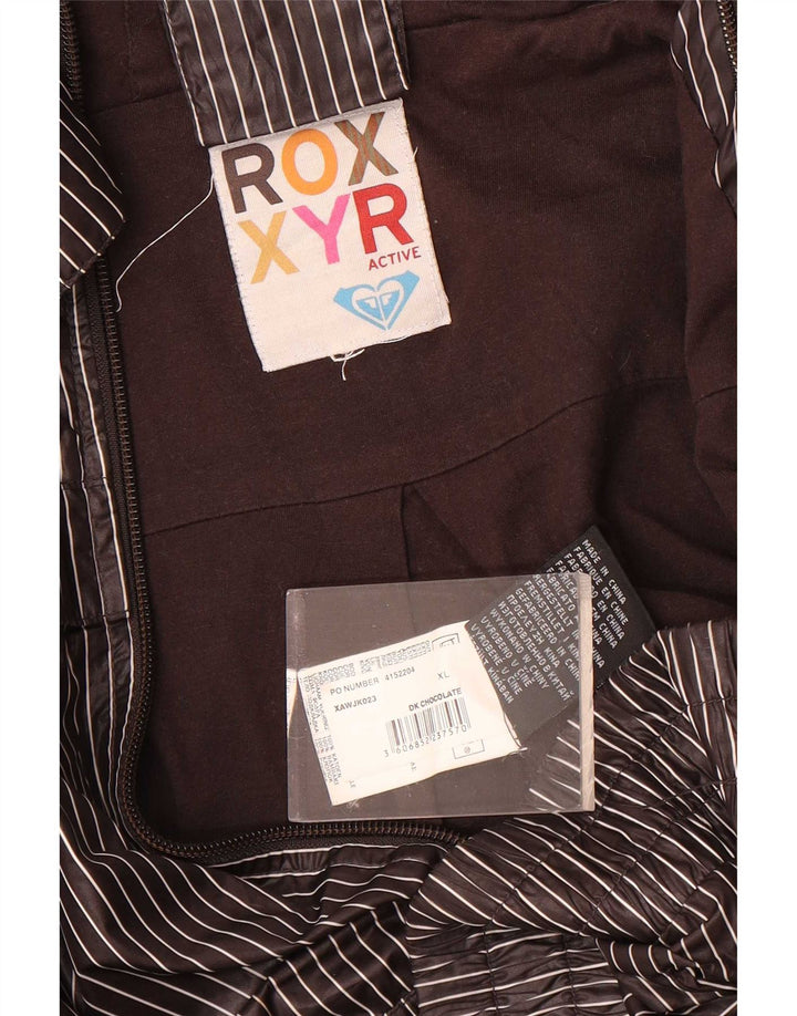 Roxy Womens Hooded Tracksuit Top Jacket UK 18 XL Grey Pinstripe Polyester