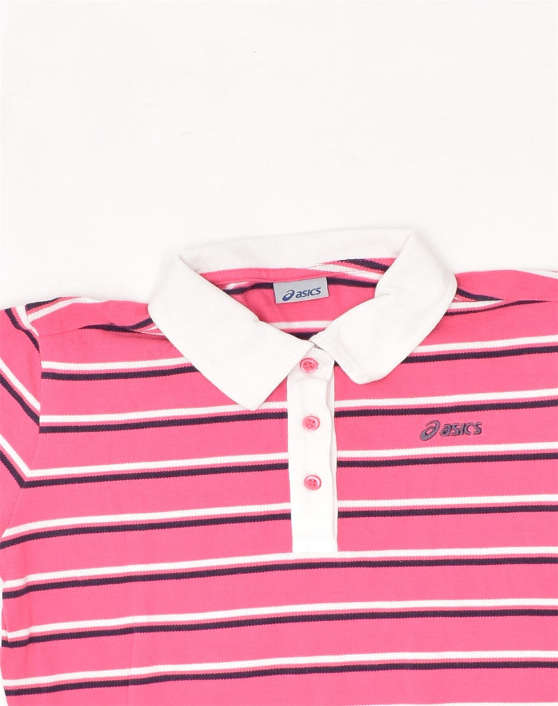 ASICS Womens Polo Shirt UK 10 Smal Pink Striped Cotton | Vintage | Thrift | Second-Hand | Used Clothing | Messina Hembry 