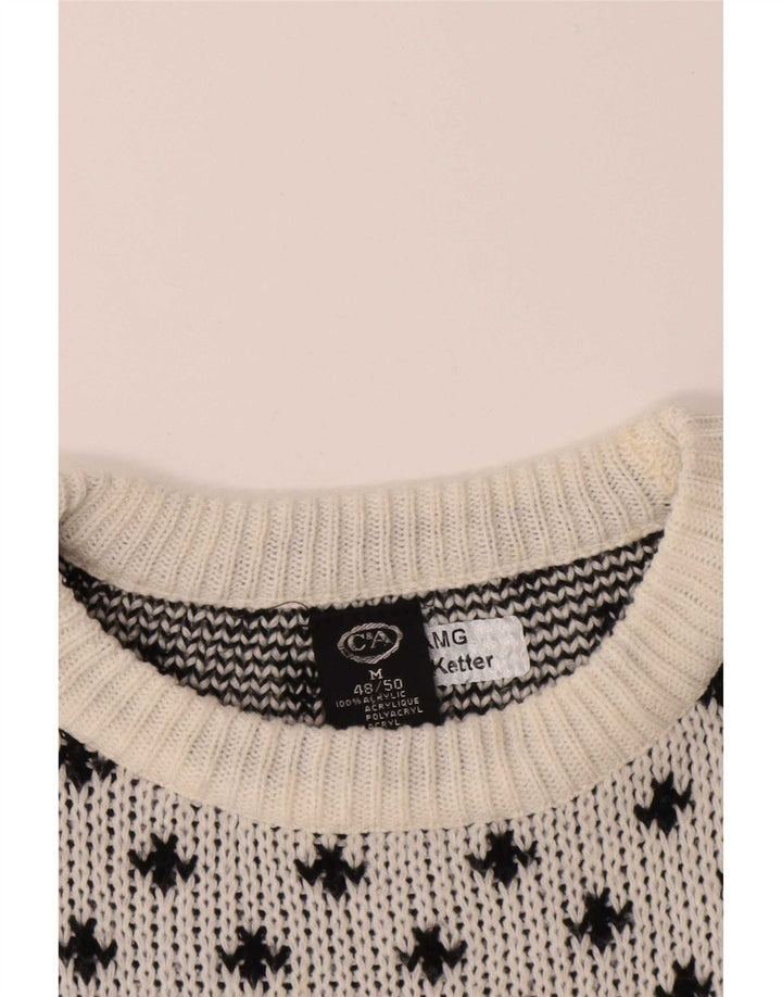C&A Mens Crew Neck Jumper Sweater EU 48/50 Medium White Fair Isle