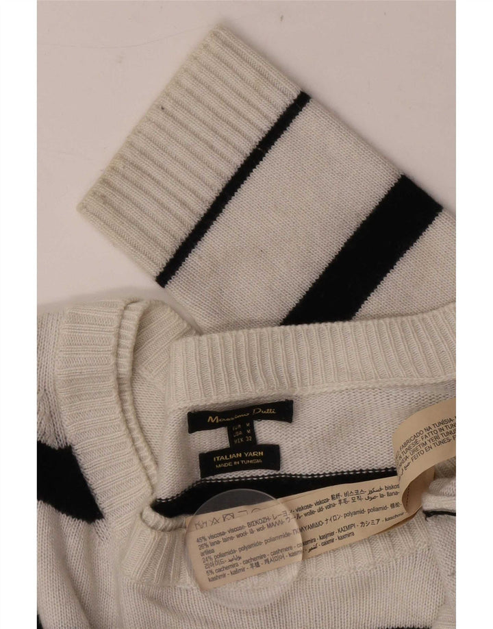Massimo Dutti Mens Boat Neck Jumper Sweater Medium White Striped Viscose