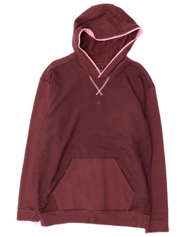 ADIDAS Girls Hoodie Jumper 15-16 Years Maroon Polyester