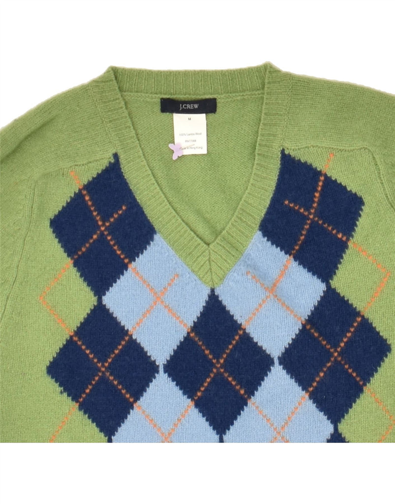 J. CREW Womens V-Neck Jumper Sweater UK 14 Medium Green Argyle/Diamond | Vintage J. Crew | Thrift | Second-Hand J. Crew | Used Clothing | Messina Hembry 