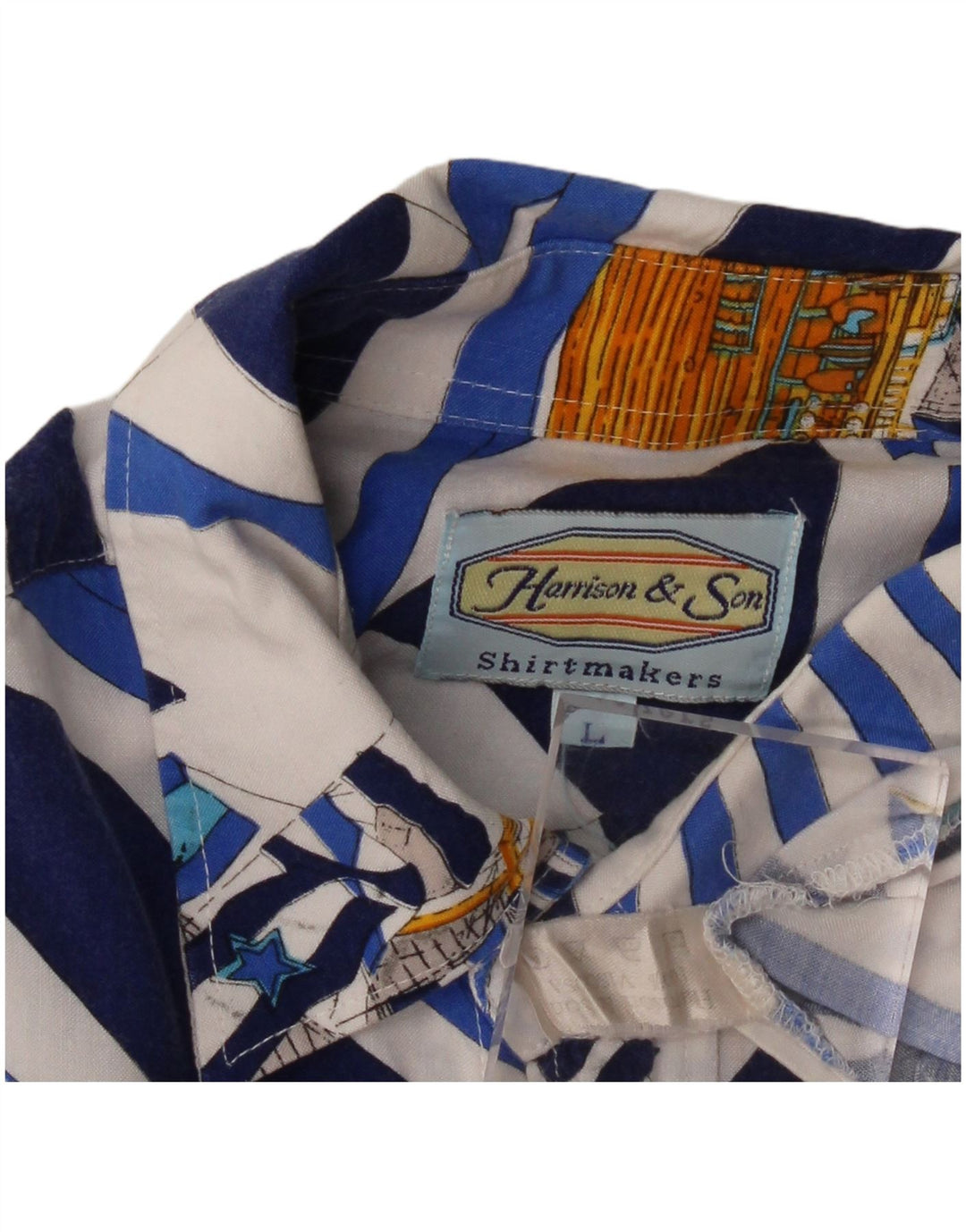 Harrison & Son Mens Abstract Pattern Short Sleeve Shirt Large Blue Viscose