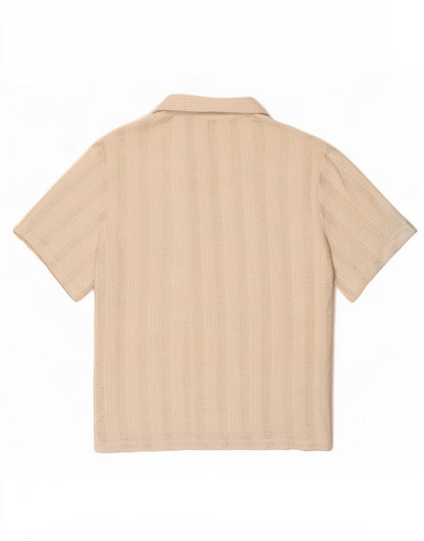 Zara Mens Short Sleeve Knit Shirt Large White Striped Polyester