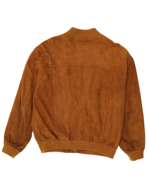 Vintage Mens Suede Bomber Jacket IT 54 2XL Brown Leather