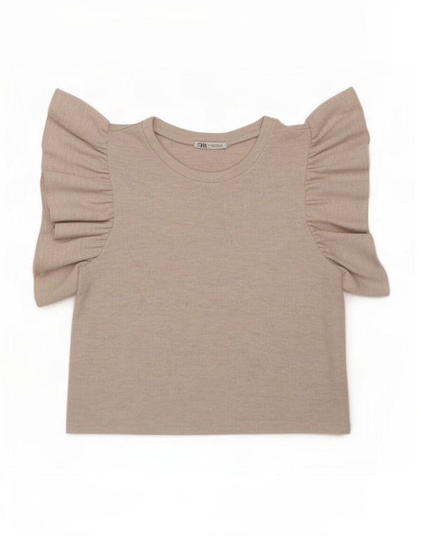 Zara Womens Crop T-Shirt Top UK 12 Medium Beige Polyester