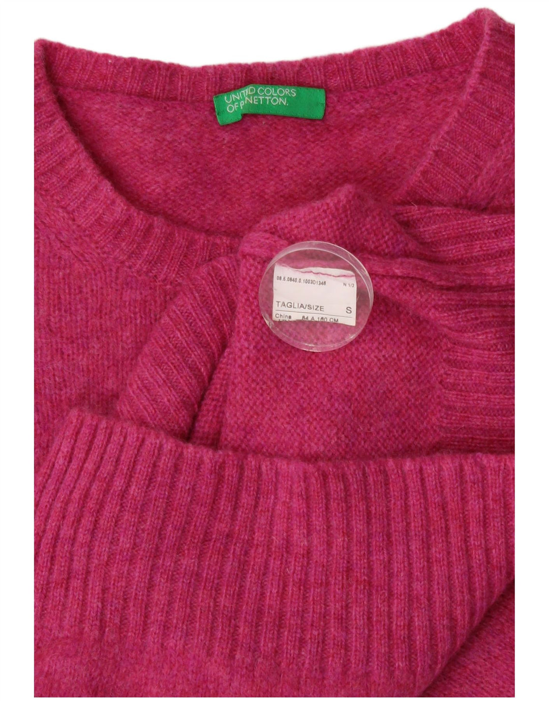 Benetton Womens Crew Neck Jumper Sweater UK 8 Small Pink