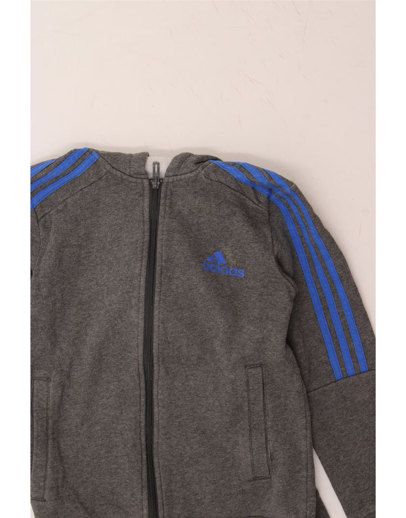 ADIDAS Boys Zip Hoodie Sweater 9-10 Years Grey Vintage Adidas and Second-Hand Adidas from Messina Hembry 